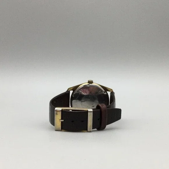 Vintage Waltham Mens Watch 34mm Self Winding Date Brown Leather Incabloc 17J